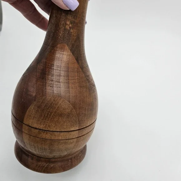 Hand Crafted Turned MCM Hardwood Vase Signed by Artist - Handcrafted Natural - Picture 10 of 14
